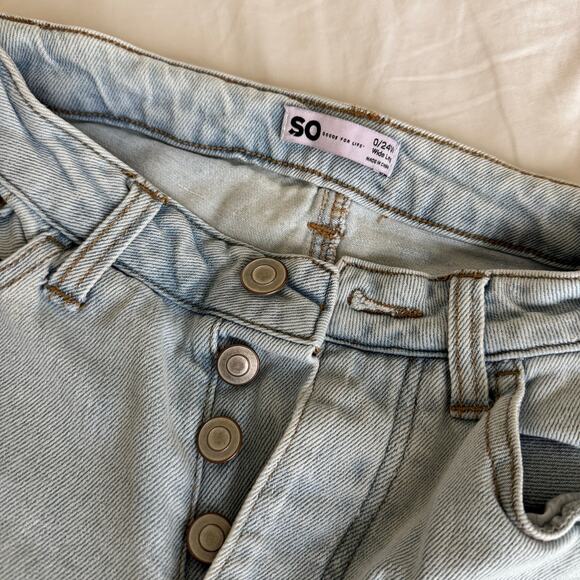 SO Womens Light Wash High Rise Wide Leg Raw Hem Denim Jeans Size 0 / 24 Pants - Picture 4 of 9